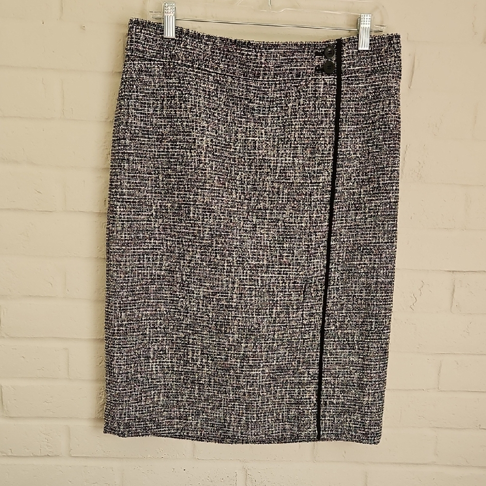 Ann Taylor Black and Gray Tweed Pencil Skirt Sz 12